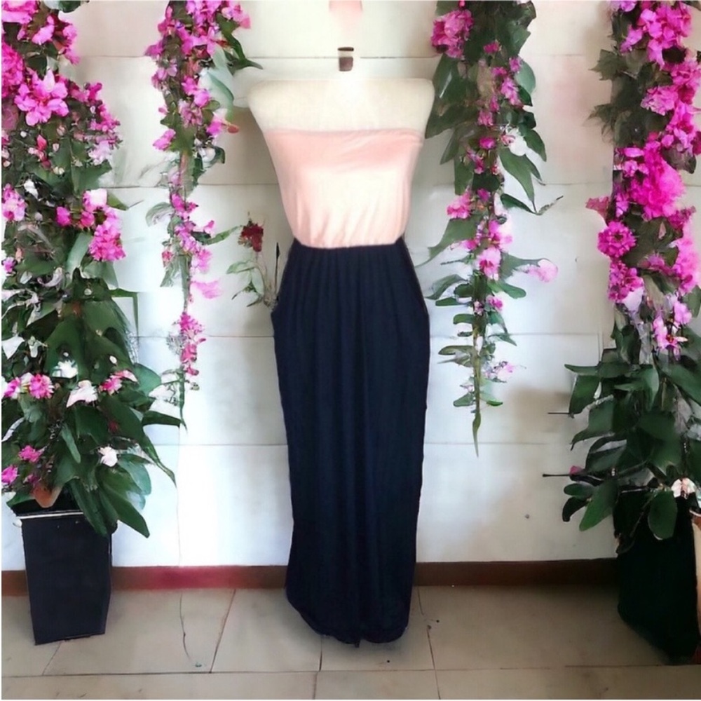 Coveted Clothing Pink & Navy Blue Maxi Dress